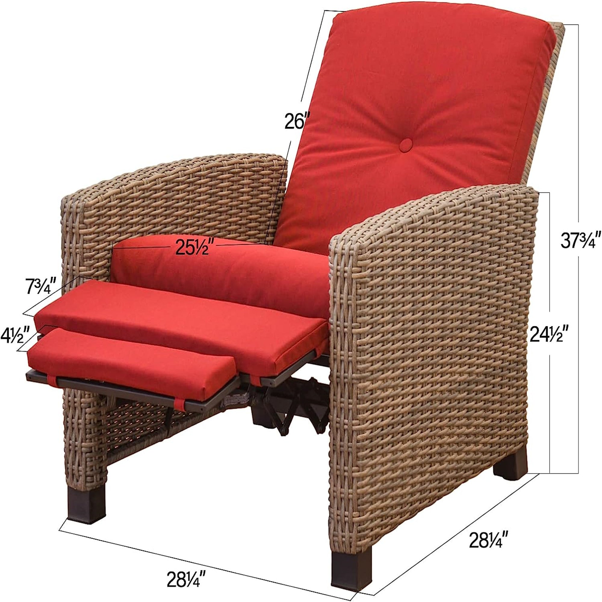 Devan Wicker Reclining Patio Chair - Red Cushion