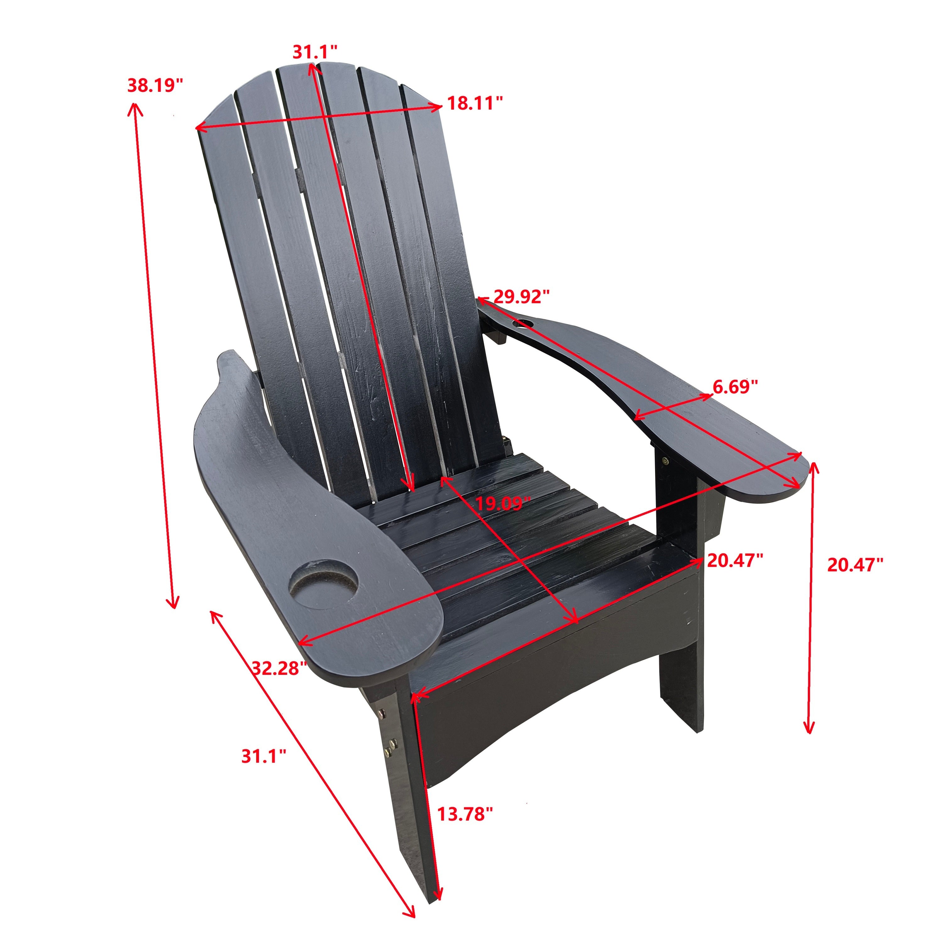 Surno Outdoor Wood Adirondack Chair with Umbrellaan hole - Black