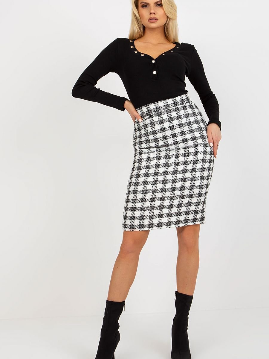 Checkered Pencil Skirt in Black