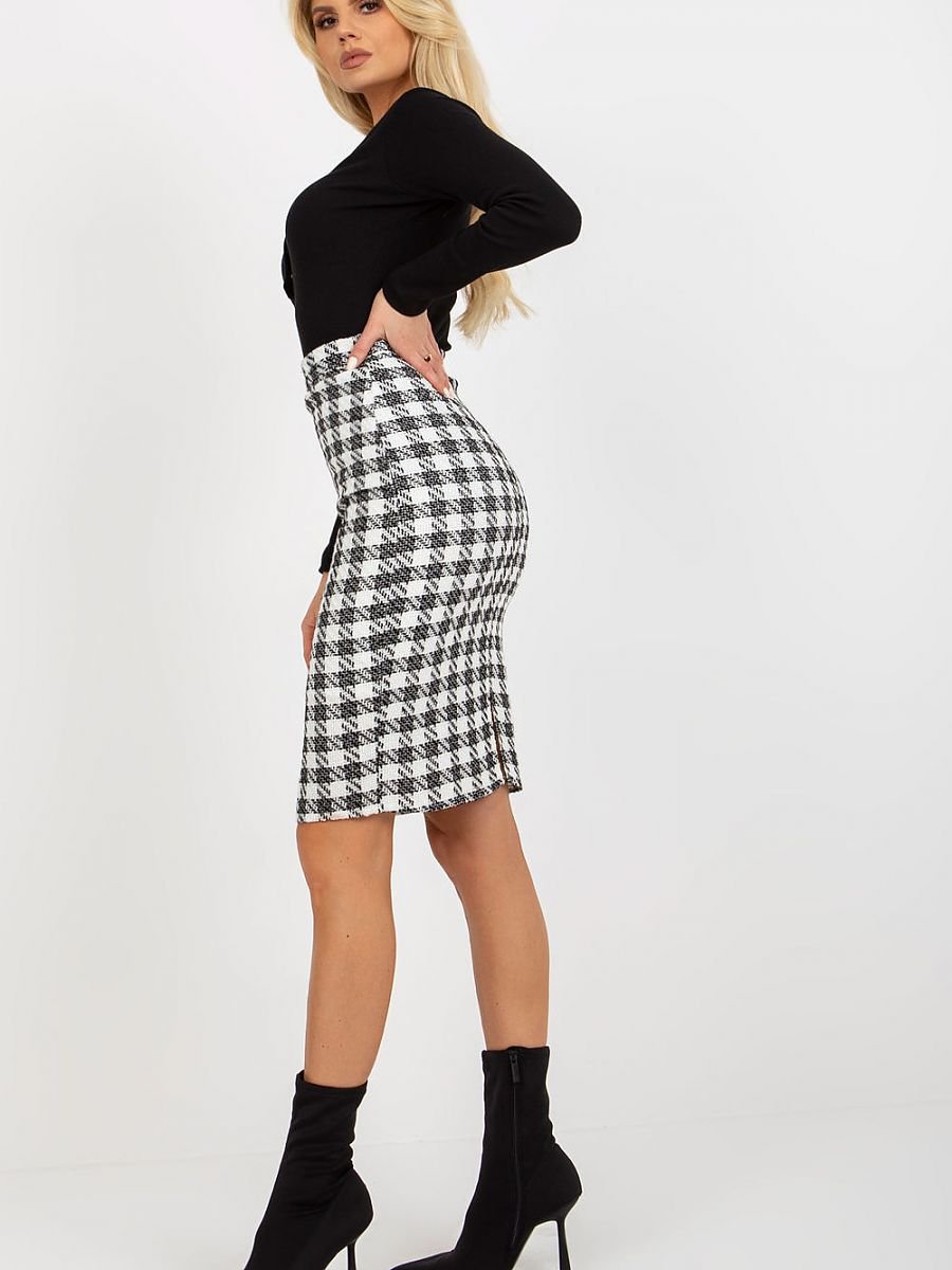 Checkered Pencil Skirt in Black