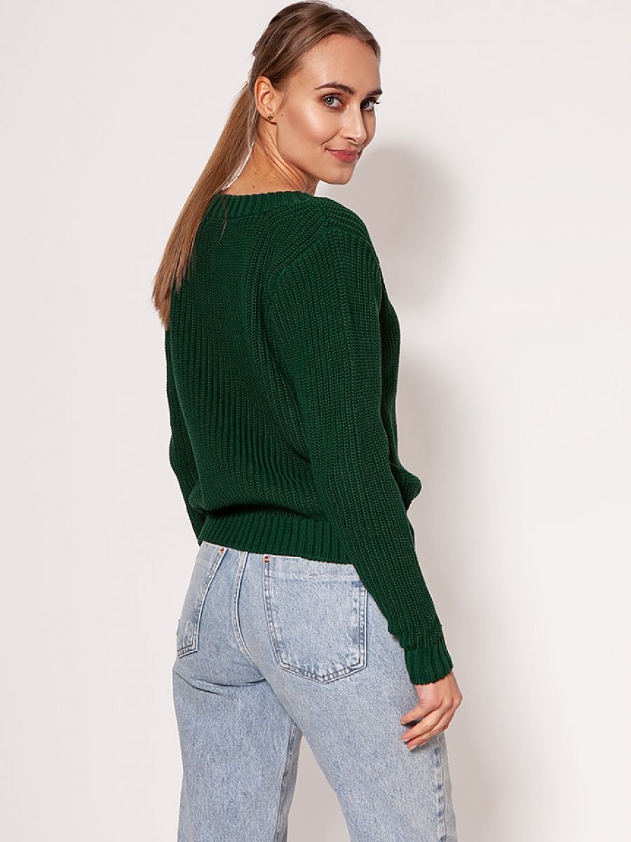 Simple V Neck Sweater in Forest Green