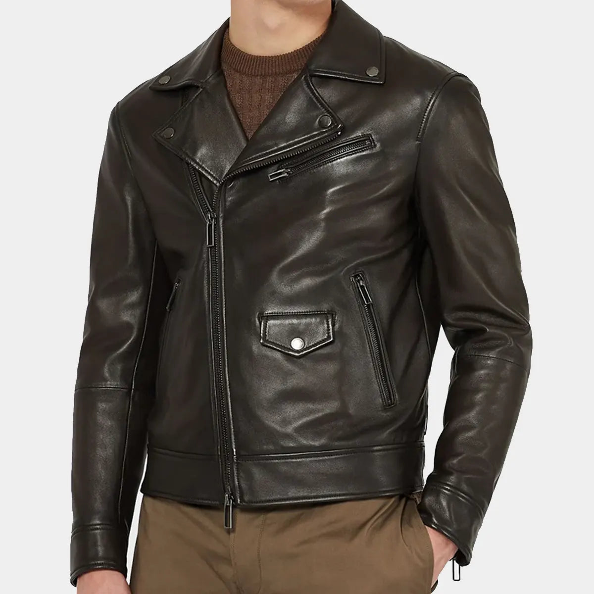 Men Dark Brown Moto Biker leather Jacket