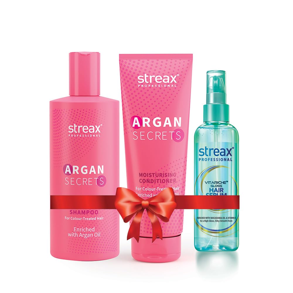 Streax Argan Secret Hair Care Shampoo + Conditioner + Vitariche Gloss Serum Combo