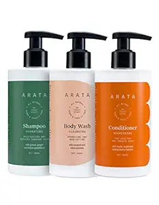 Arata Natural Deep Hydration Combo Therapy for Men & Women with Hydrating Shampoo (300 ML), Body Wash (300 ML) & Conditioner (300 ML) || All Natural,Vegan & Cruelty Free || Intensely Nourished Hair & Non Toxic Skin care - Combo