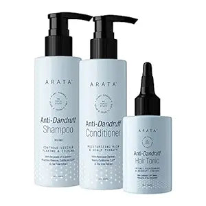 Arata Dandruff Defence Combo For Dry Hair | Anti-Dandruff Trio To Fight Flakiness And Combat Dandruff | Relieves Itchy Scalp | 500 ML | Set Of 3