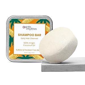 Earth Rhythm Coconut Shampoo Bar| Restores Shine, Deeply Nourishes Hair, Stimulates Hair Growth | Sulphate & Paraben Free, Plastic Free - 80 gms (Tin Packaging)