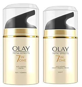Olay Total Effects Slay All Day Pack - Day Cream 50gm + Night Cream 50 gms| Fights 7 Signs of Ageing | With Niacinamide and Green Tea Extracts | Normal, Oily, Dry, Combination Skin | Pack of 2