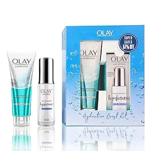 Olay Hydration Boost Kit for 2X Glow | Hyaluronic Serum with Free Cleanser l Intense Hydration | With Niacinamide l Normal, Oily, Dry & Combination Skin l Parabens & Sulphate free | Pack of 2