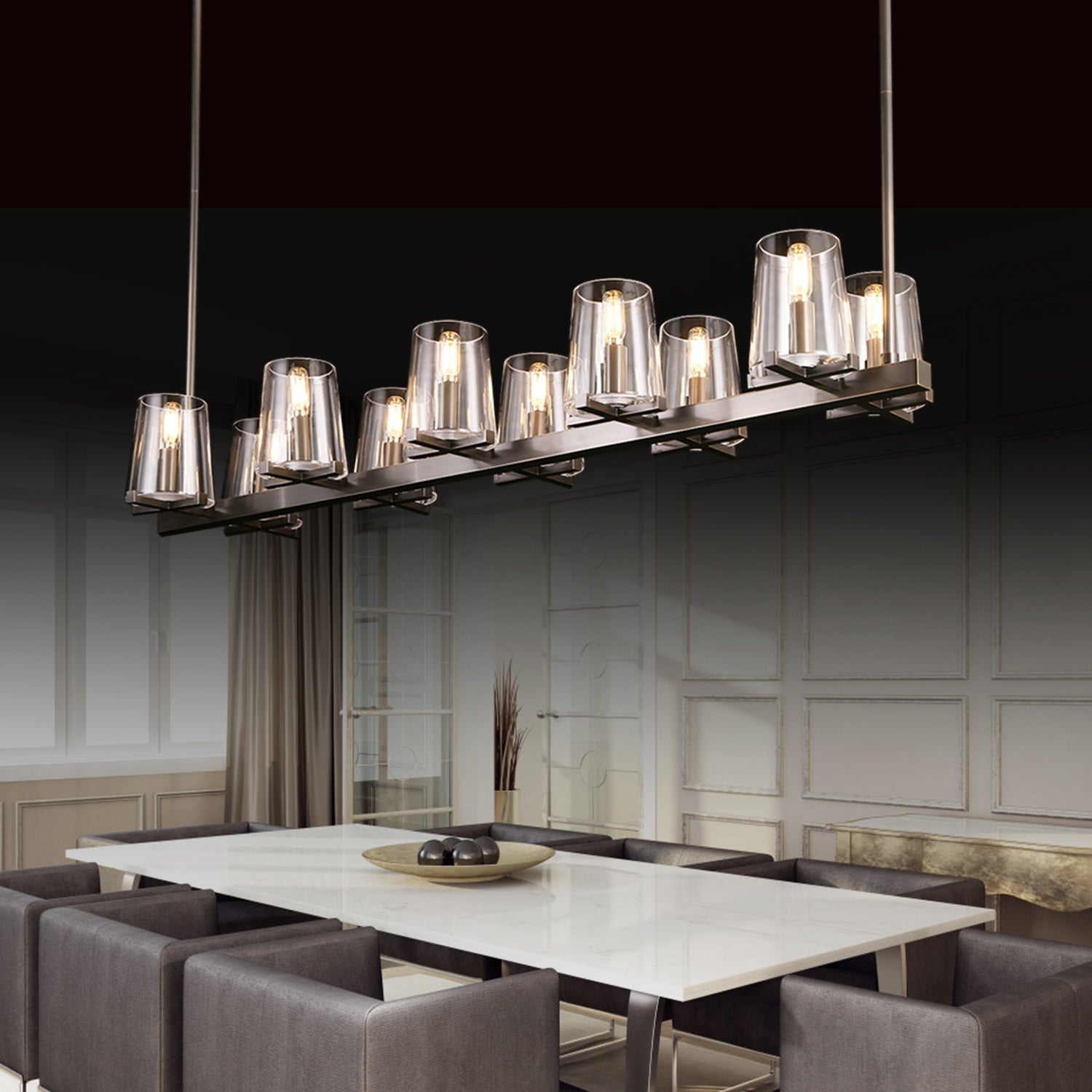 Cielle Island Linear Chandelier Clear Glass for Kitchen