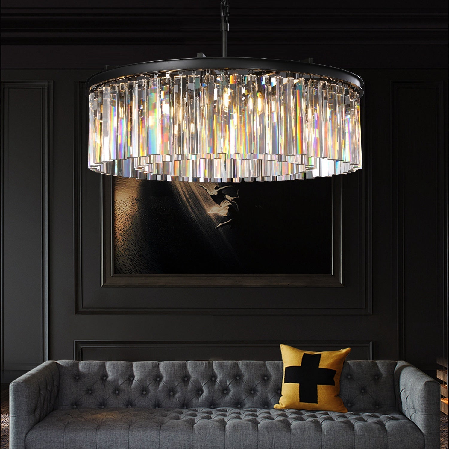 Clavel Crystal Round Chandelier Black 32