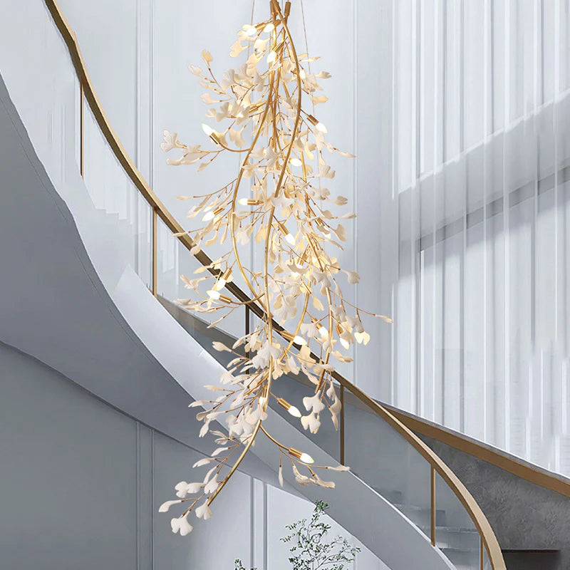 Gingko Porcelain Petal Staircase Modern Chandelier, Long Branch Chandelier