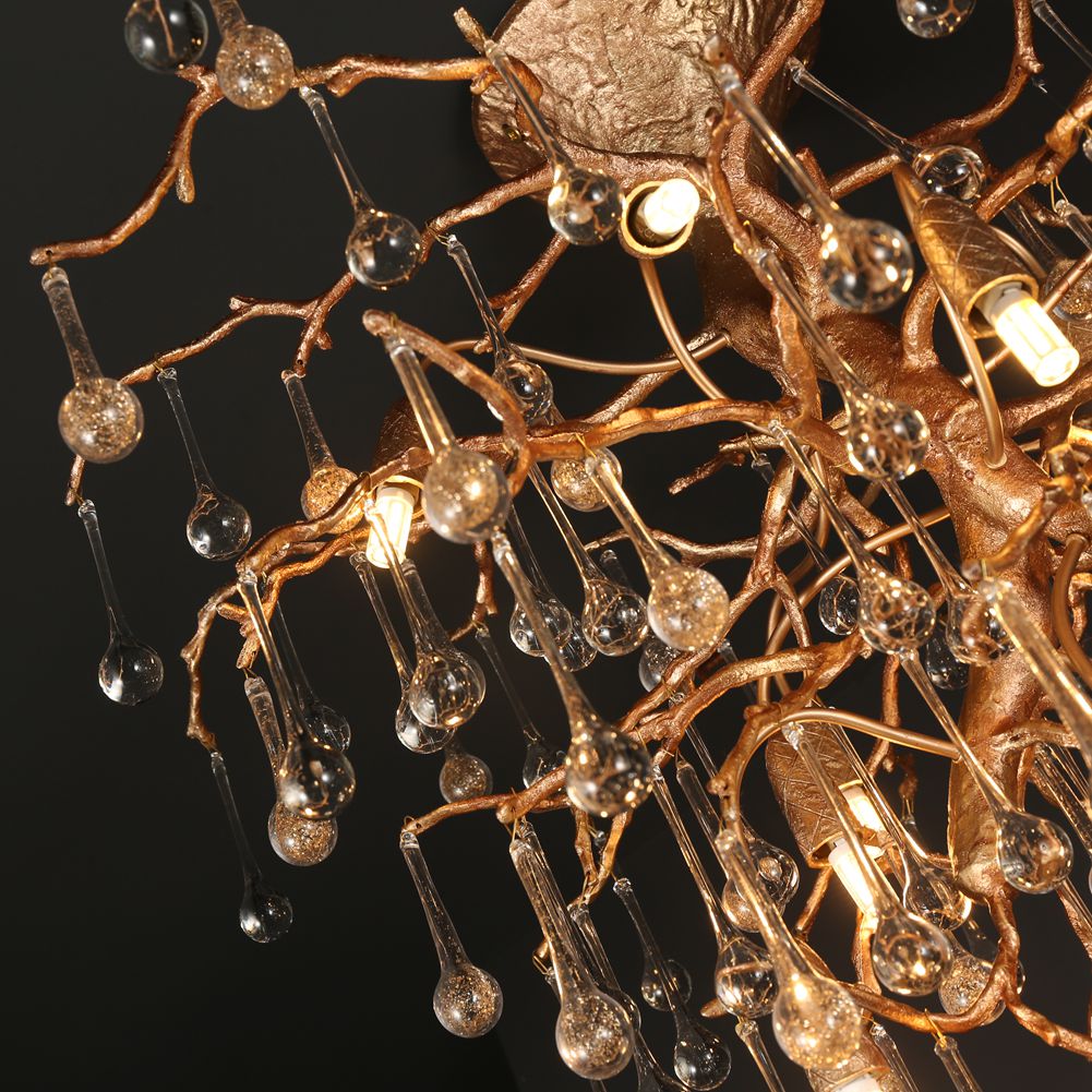 Modern Branch Ceiling Light with Crystal Dew Drop (Gold Inside)