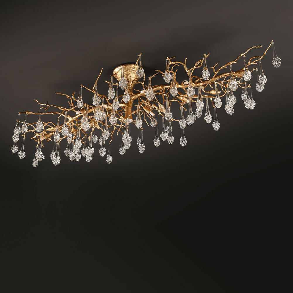 Modern Branch Ellipse Ceiling Light with Clear Crystal Flower Drop