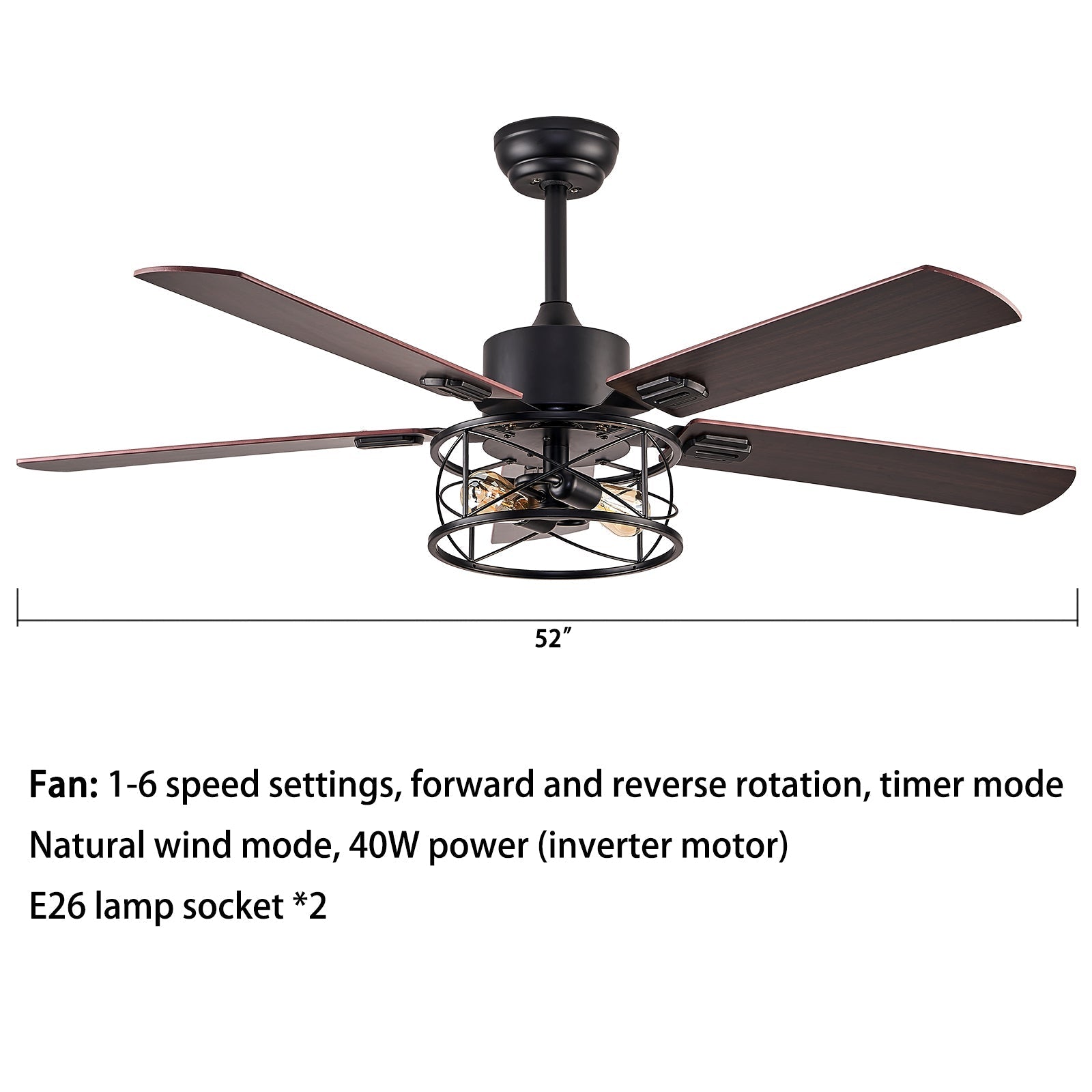 Maeve 52hhhh vintage ceiling Fan light 6-Speed led Natural Wind fan chandelier