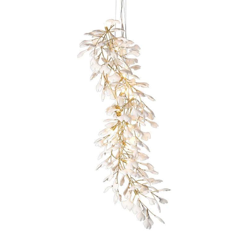 Gingko Porcelain Petal Staircase Modern Chandelier, Long Branch Chandelier