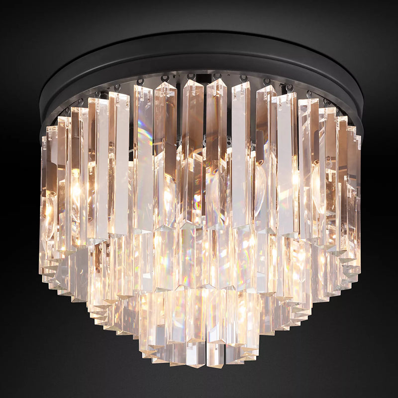 Clavel Modern K9 Crystal Flushmount Chandelier, Round Led Ceiling Light for Living Room