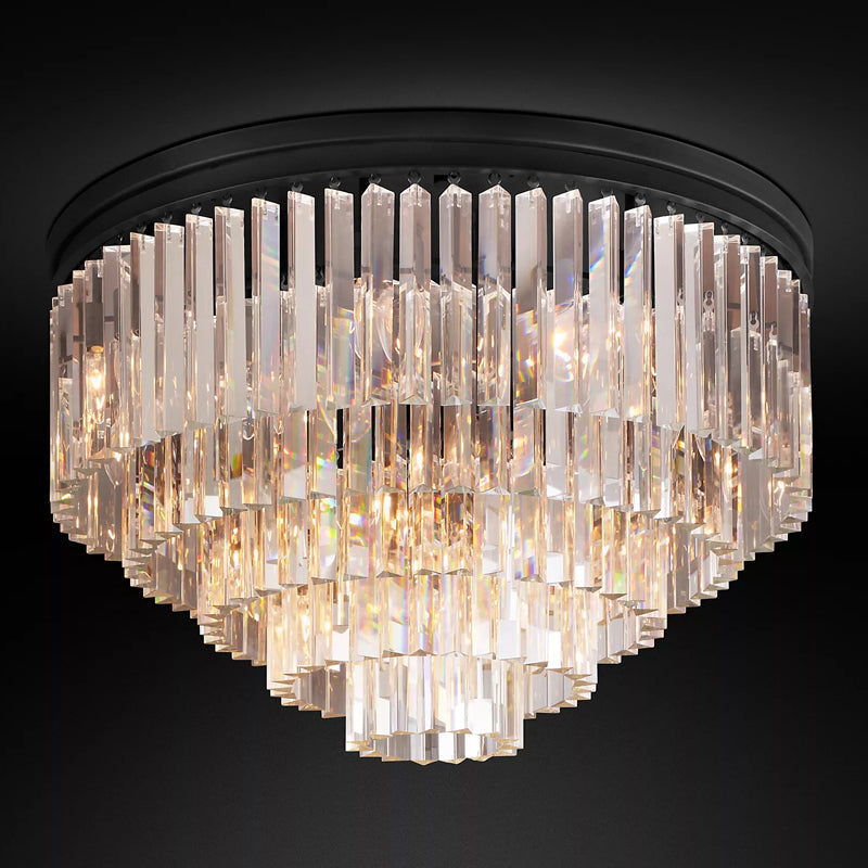Clavel Modern K9 Crystal Flushmount Chandelier, Round Led Ceiling Light for Living Room