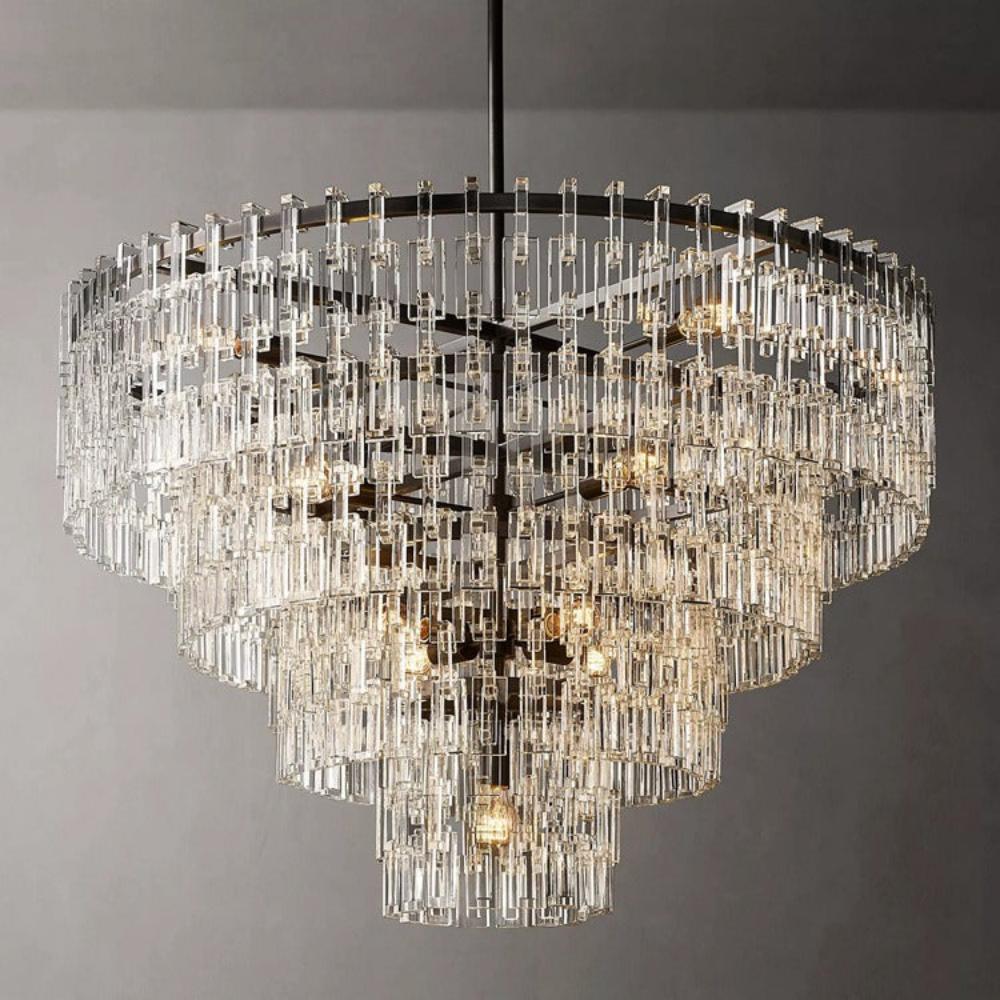 Fabricia Tiered Round Glass Chandelier, Hanging Restaurant Dinning Chandelier Light