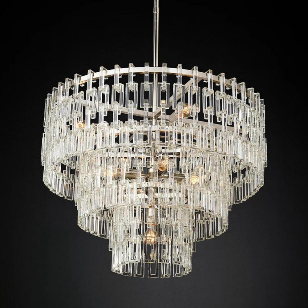 Fabricia Tiered Round Glass Chandelier, Hanging Restaurant Dinning Chandelier Light