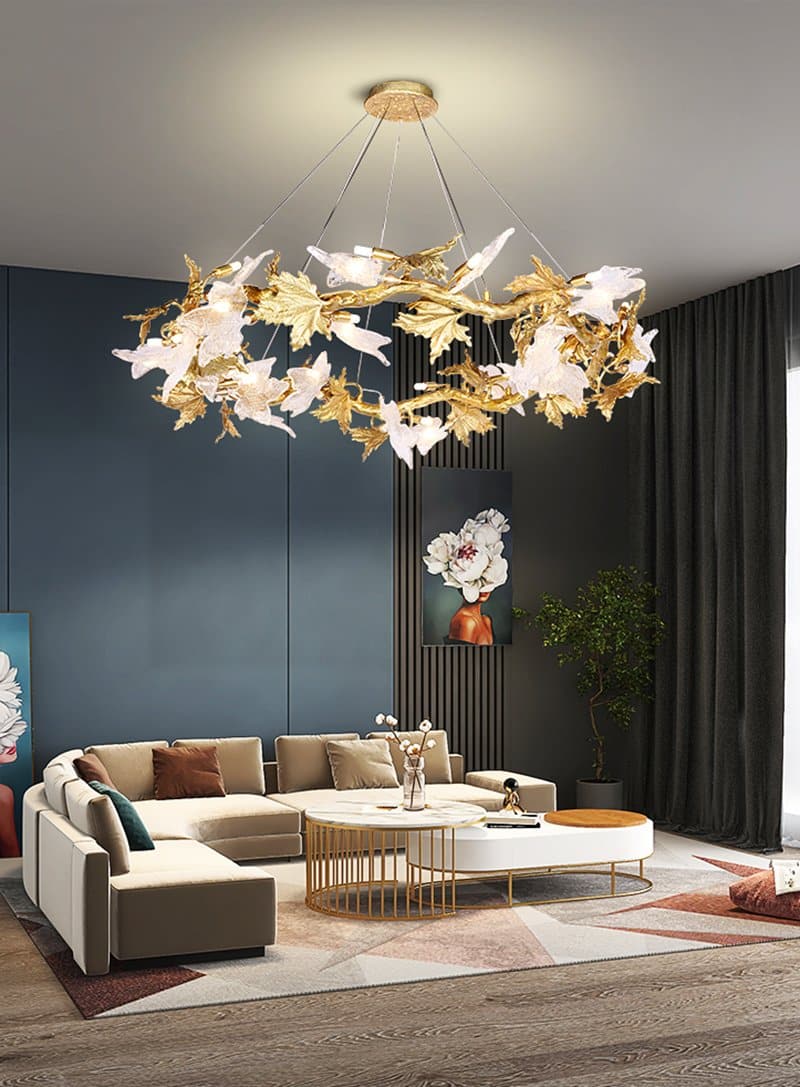 Telly Brass Maple Leaf Crystal Chandelier