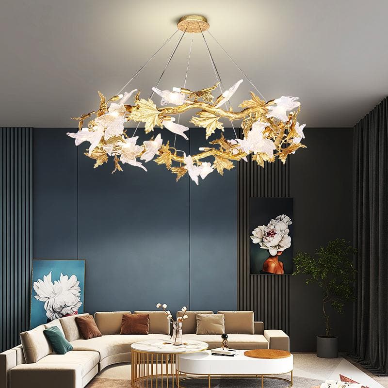 Telly Brass Maple Leaf Crystal Chandelier