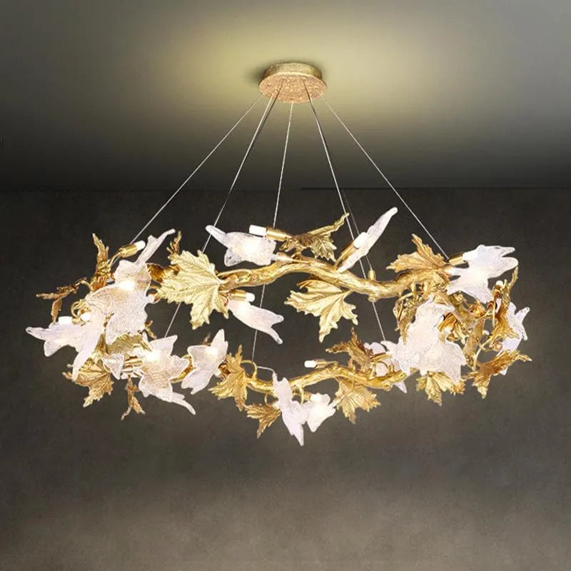 Telly Brass Maple Leaf Crystal Chandelier