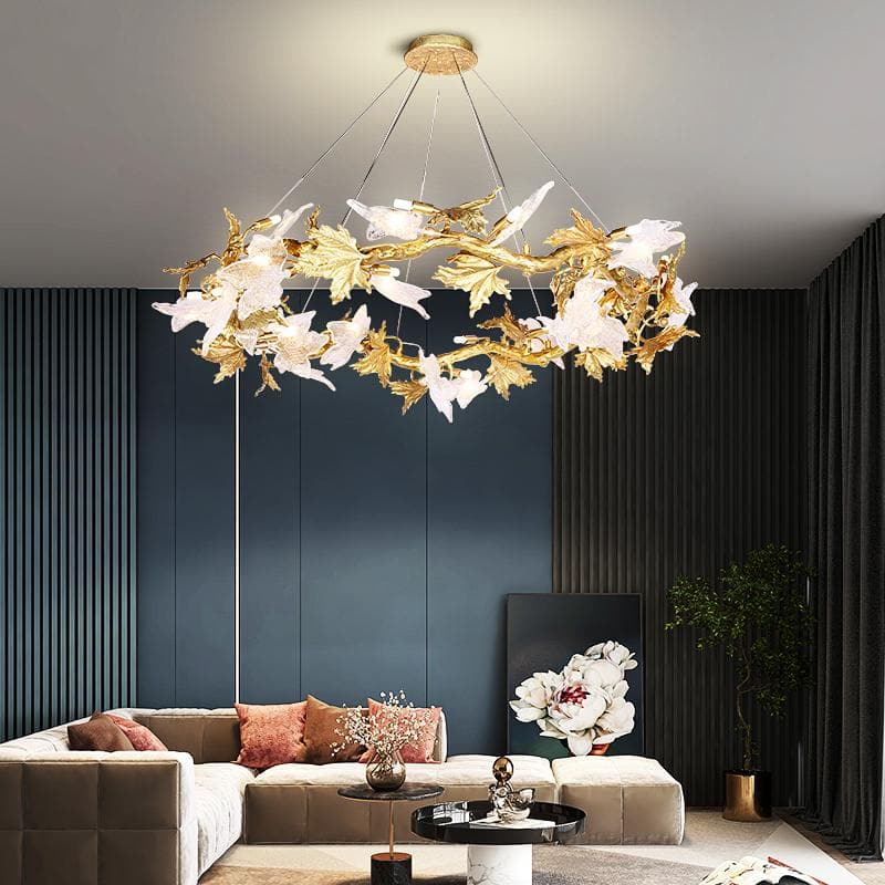 Telly Brass Maple Leaf Crystal Chandelier