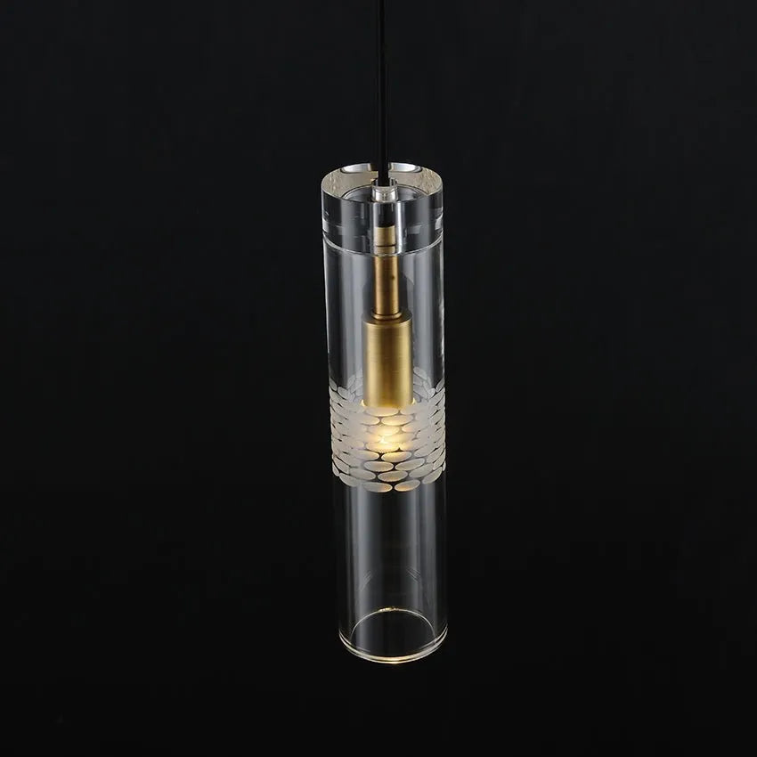 Postmodern Glass Crystal Tube Brass Pendant Height 14