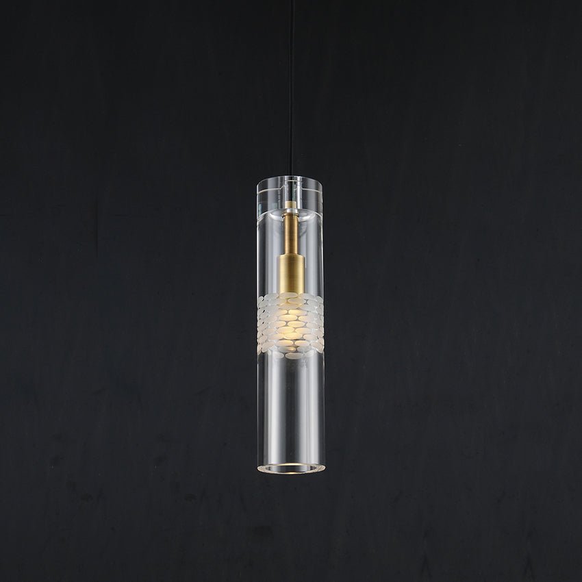Postmodern Glass Crystal Tube Brass Pendant Height 14