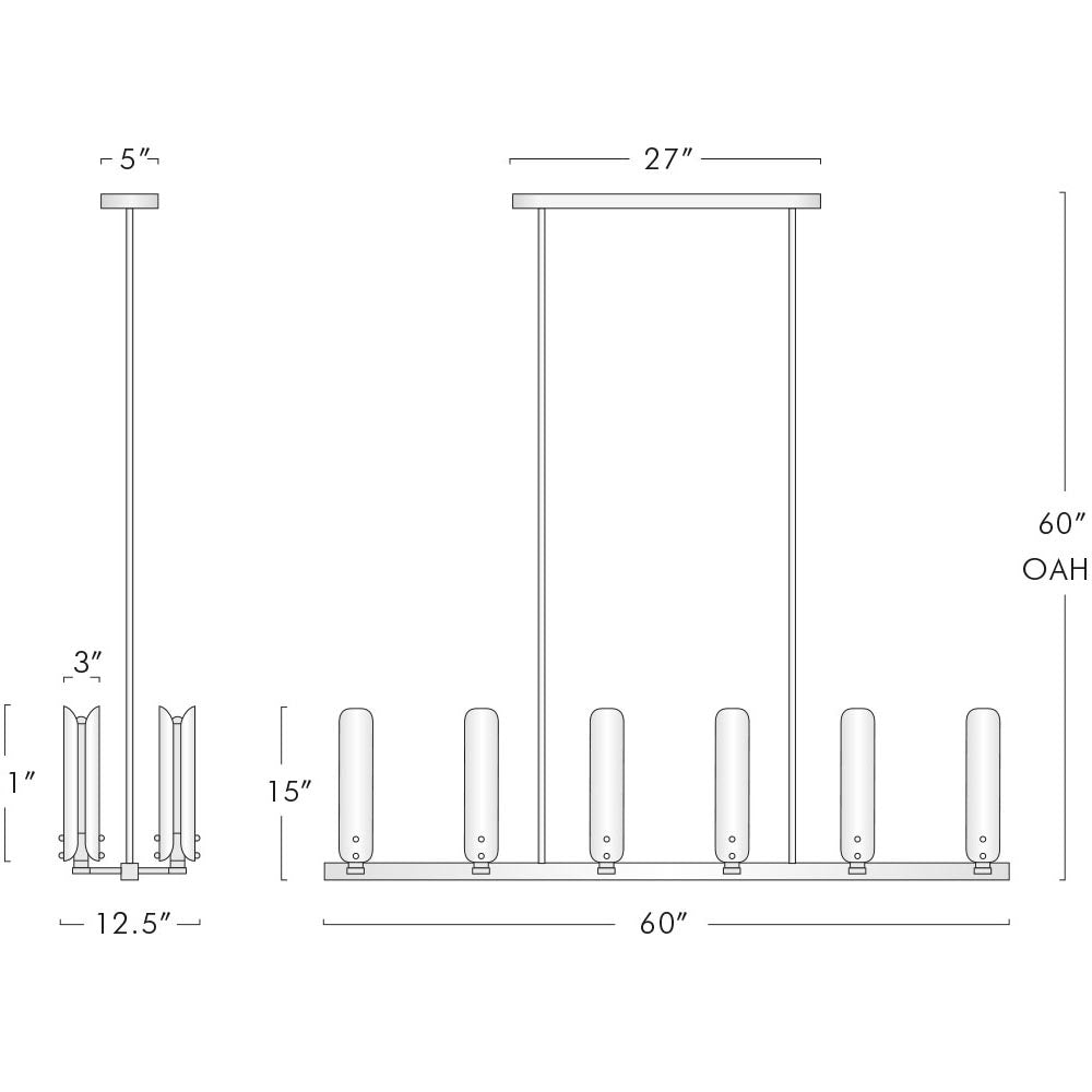 Lydia Modern Linear Glass Chandelier Over Dining Table