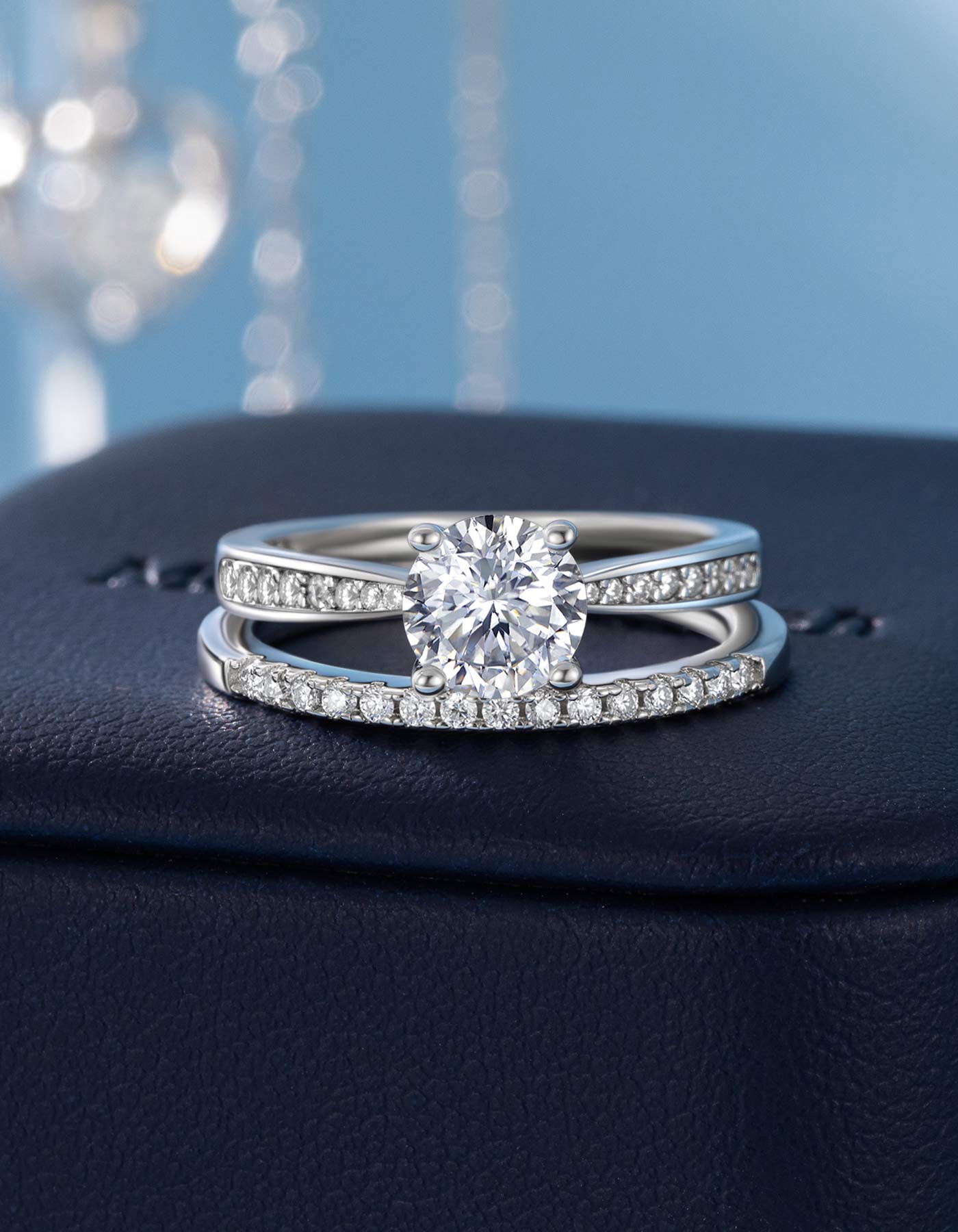 MomentWish Promise Ring Wedding Band With Moissanite Earrings Set