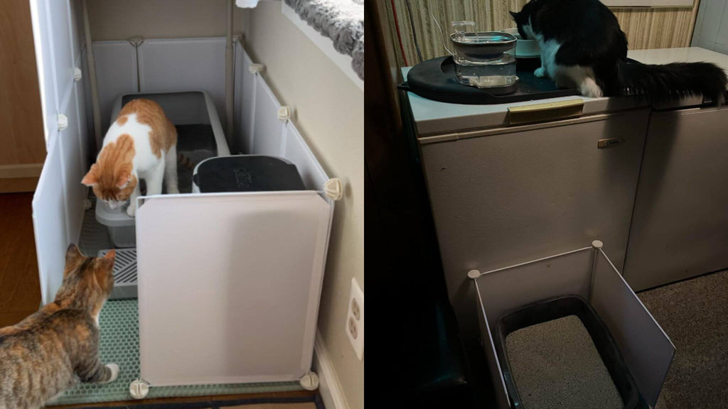 The splash guard is made of waterproof plastic, ensuring easy cleaning. Simply wipe or rinse it clean, saving you time and effort in maintaining a pristine cat space