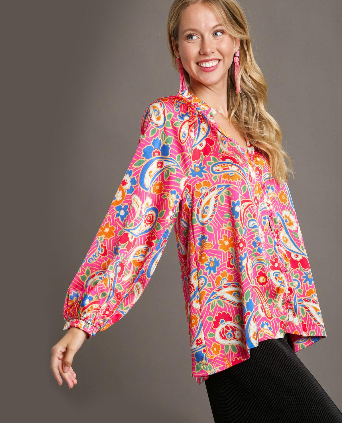 Satin Paisley Blouse with Buttons