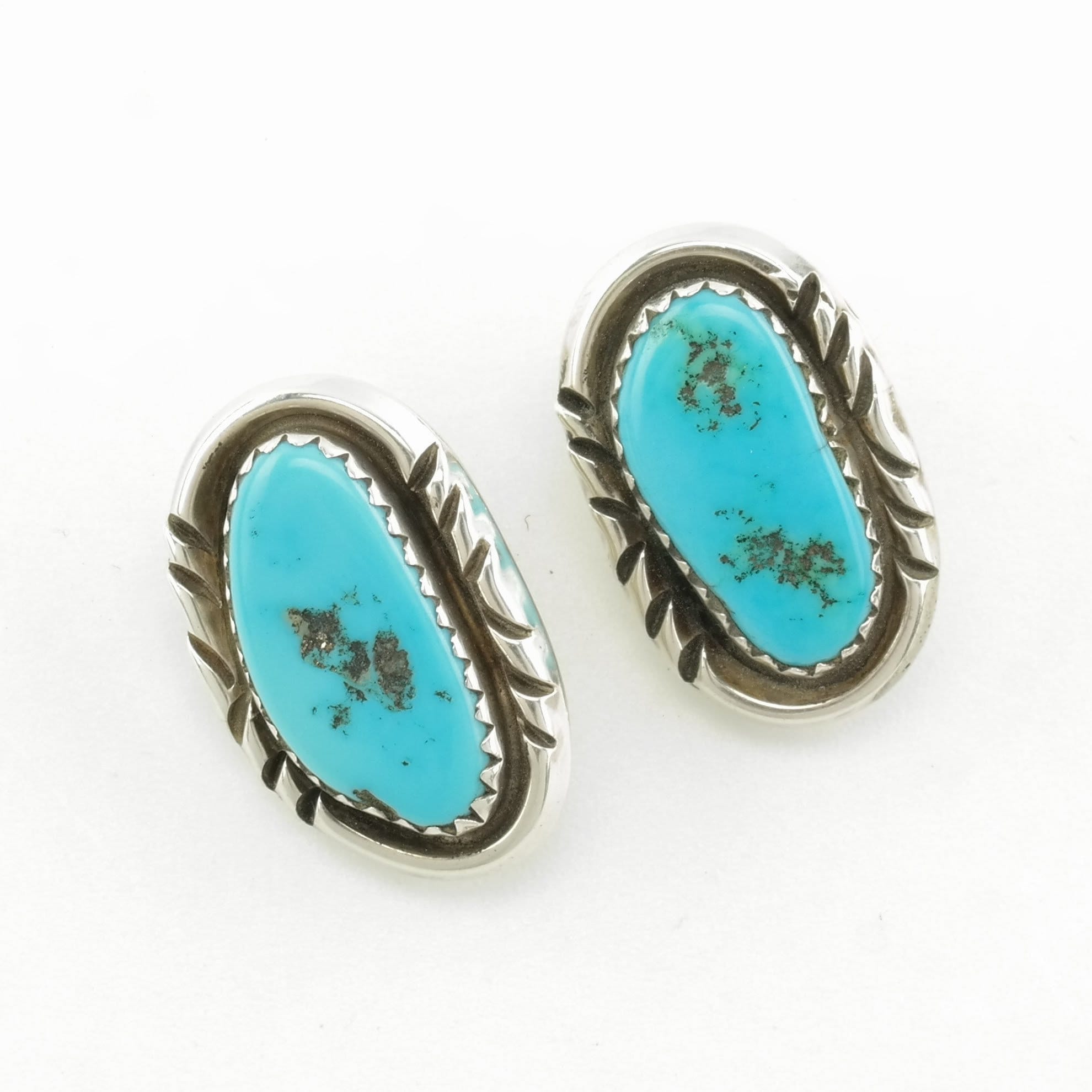 Native American Sterling Silver Turquoise Sleeping Beauty Earrings Clip on