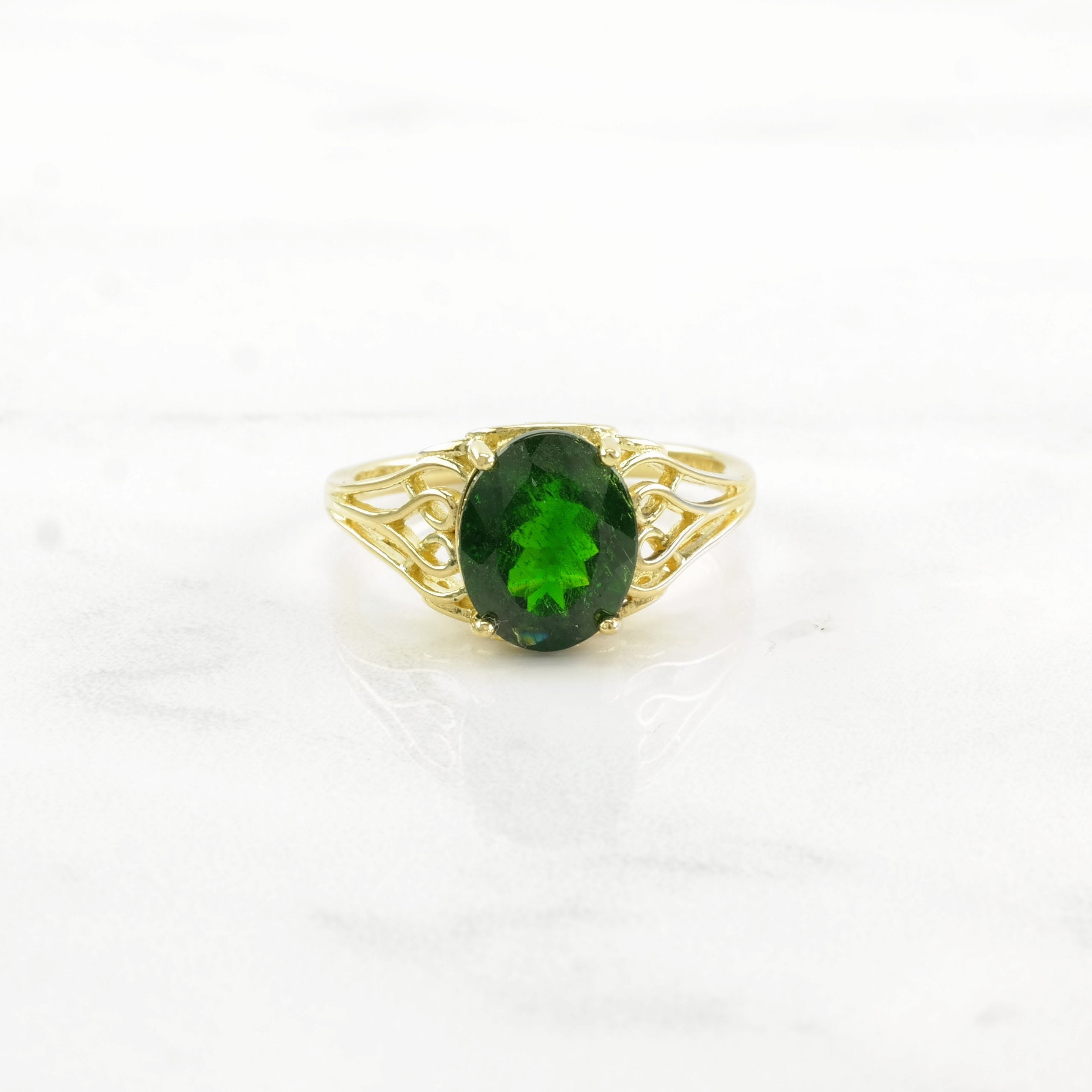 Vintage Sterling Silver Ring Chrome Diopside Gold Plated Green Size 7