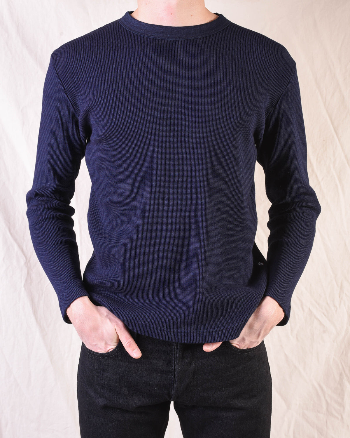 indigo waffle crew neck l/s t-shirt