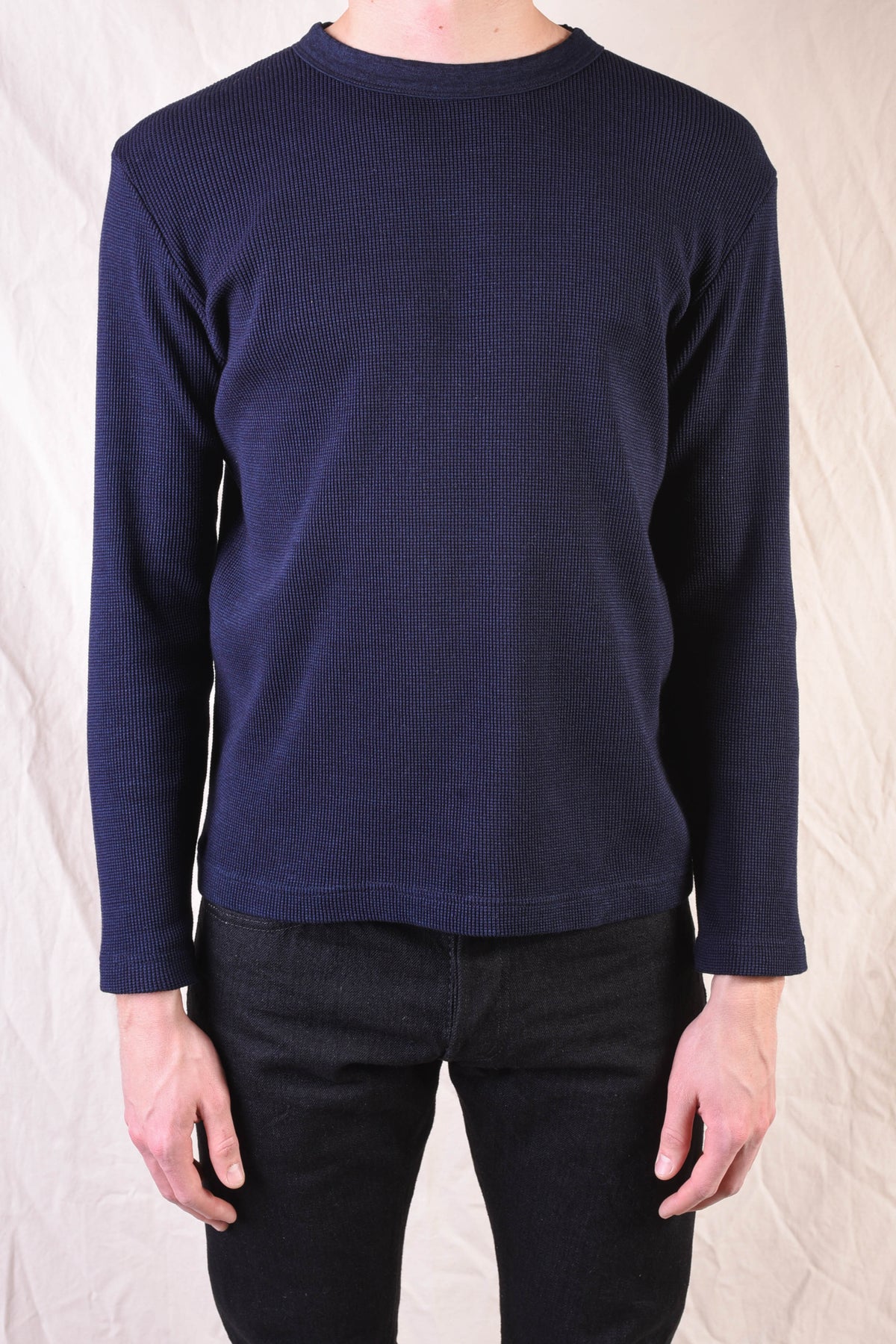 indigo waffle crew neck l/s t-shirt