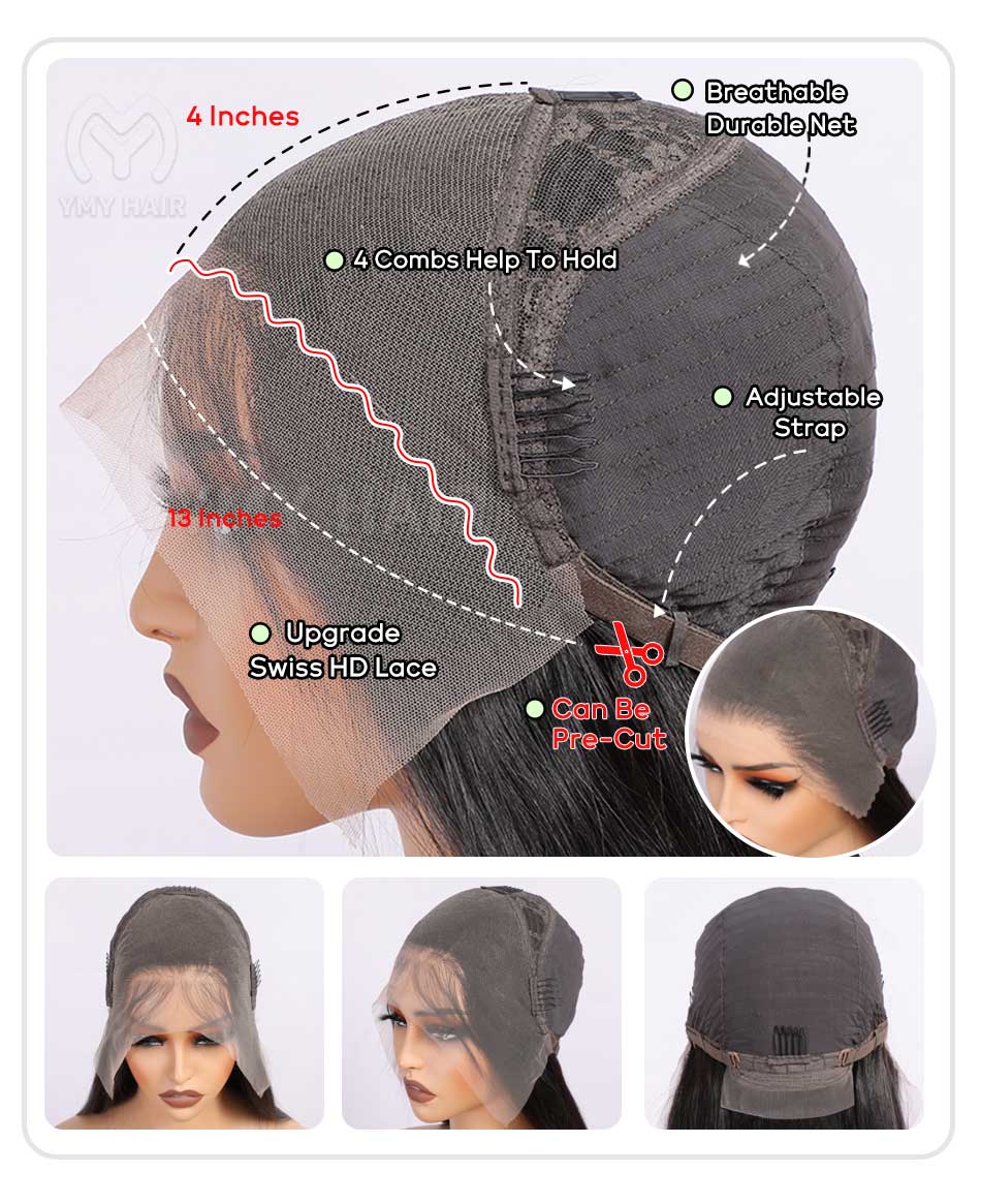 13x4 water wave wig cap details