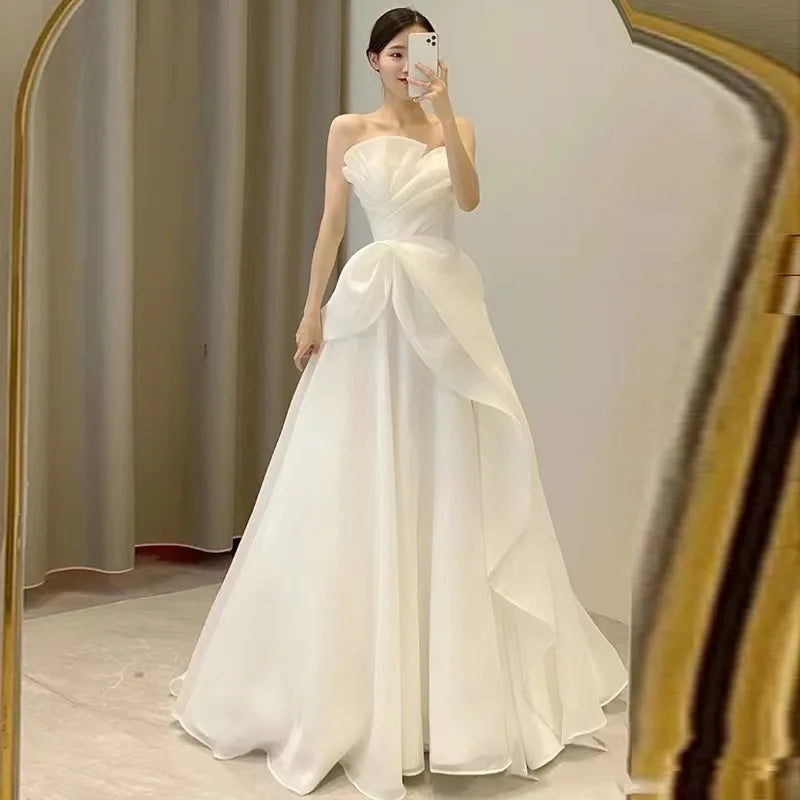 Off-Shoulder Satin Wedding Dress with Elegant Design