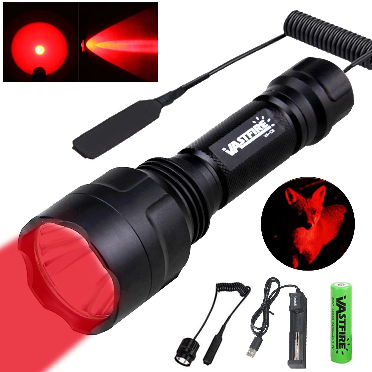 VASTFIRE Powerful 400 Yards Red LED Hunting Flashlight