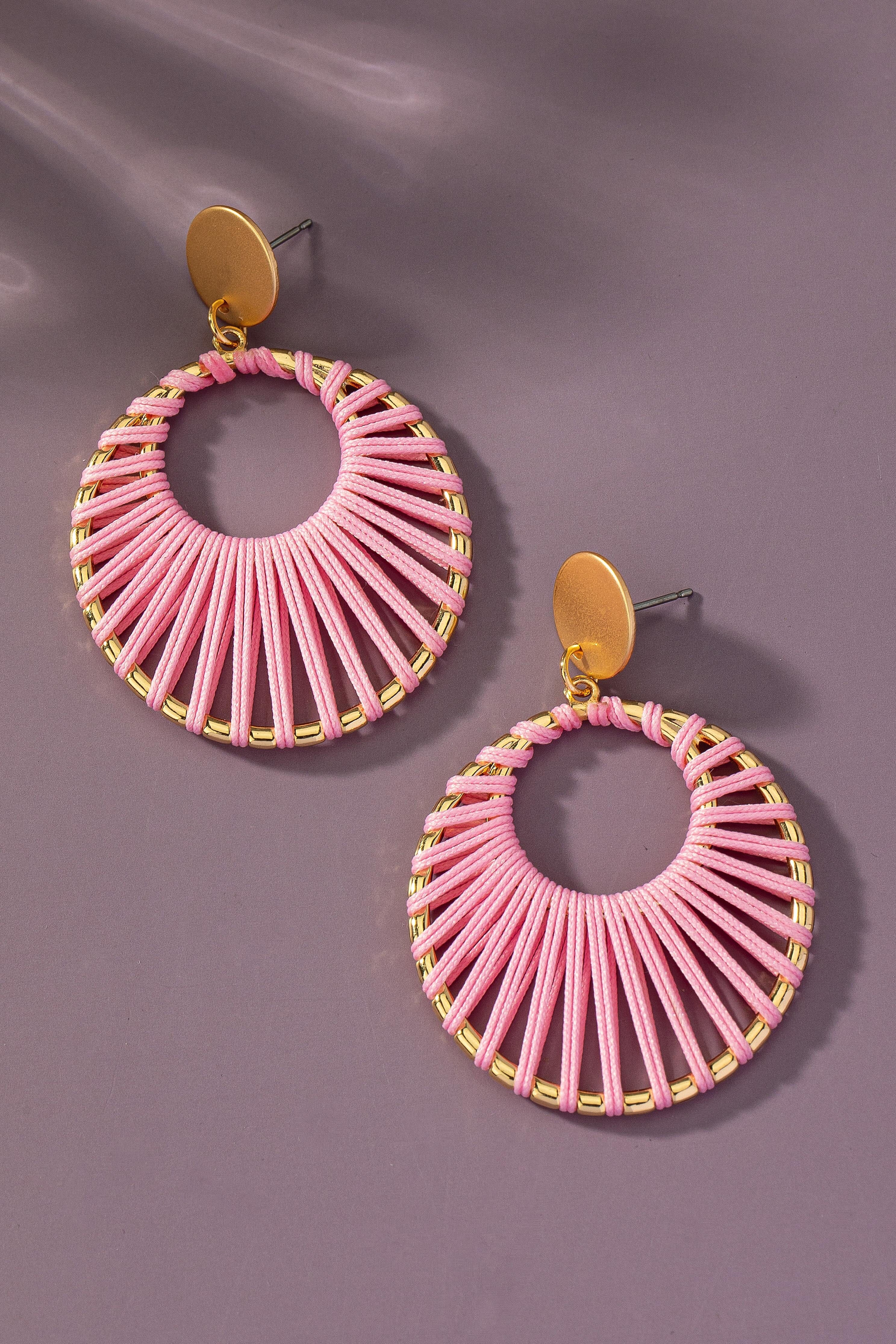 Cord Braided Hoop Earrings - Pink