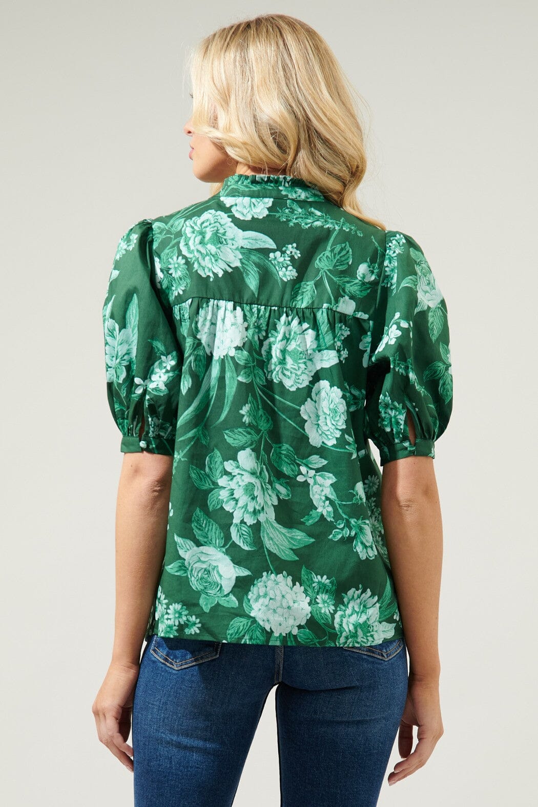 Pascal Floral Delano Ruffle Split Neck Blouse