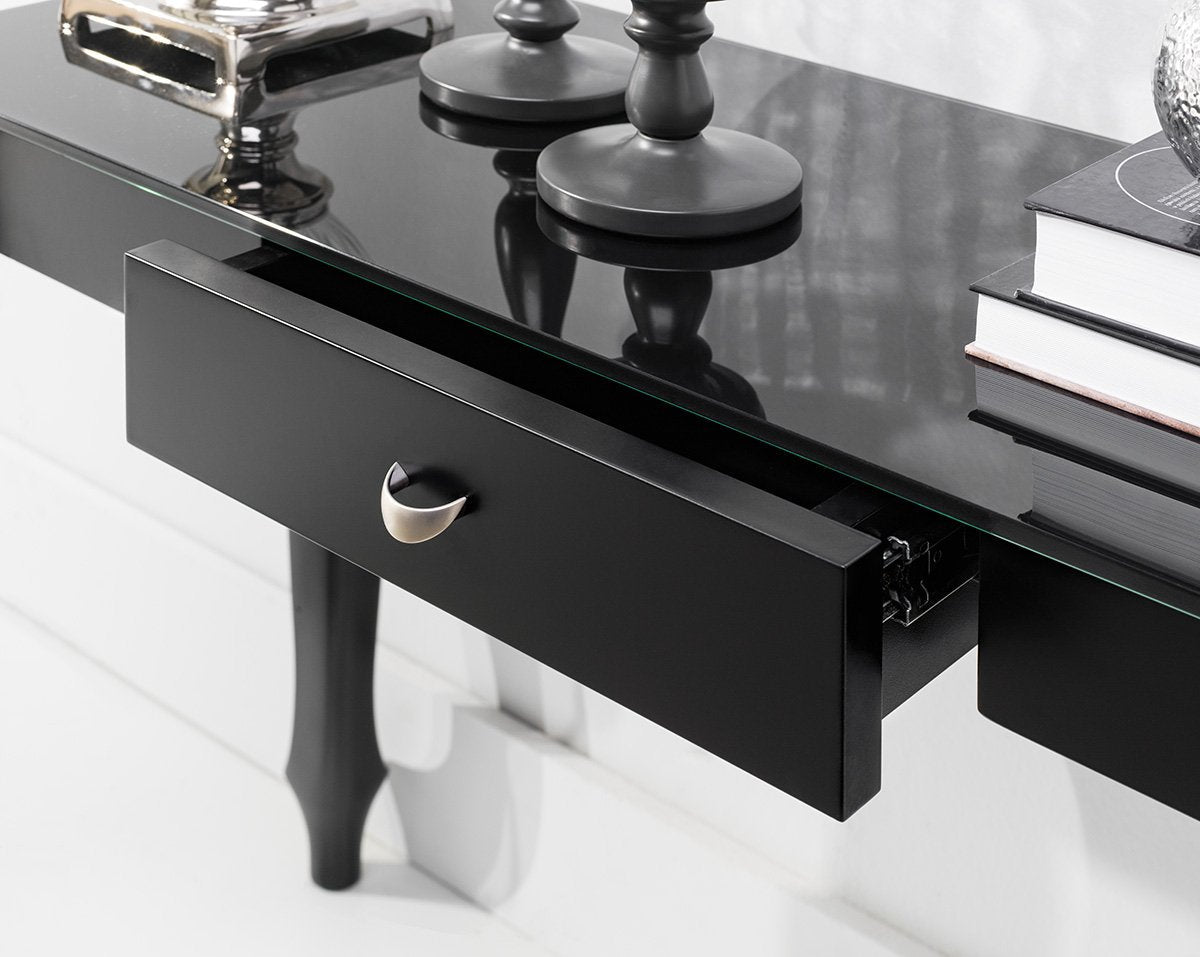 Maxima House RETRO Black Glass Top Console Table