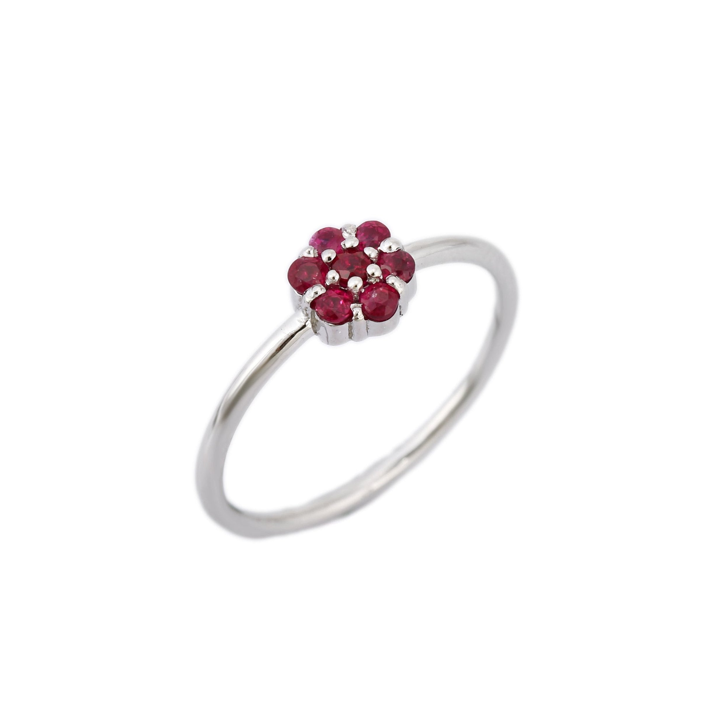 14K White Gold Floral Ruby Ring