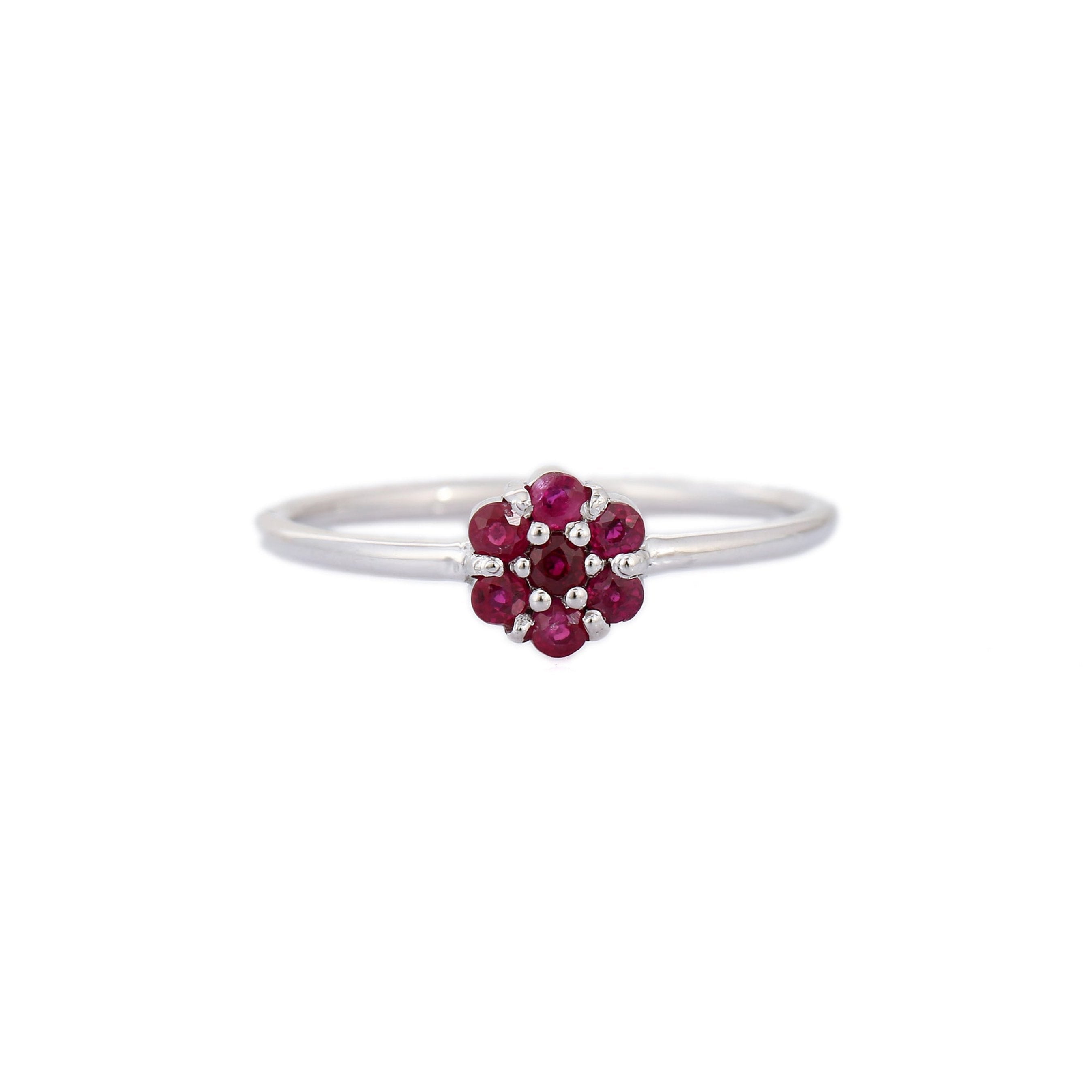 14K White Gold Floral Ruby Ring