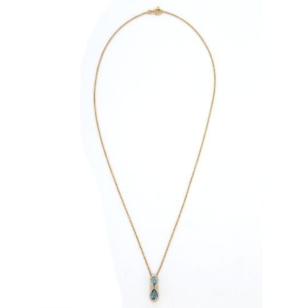 18K Blue Topaz Drop Pendant Necklace