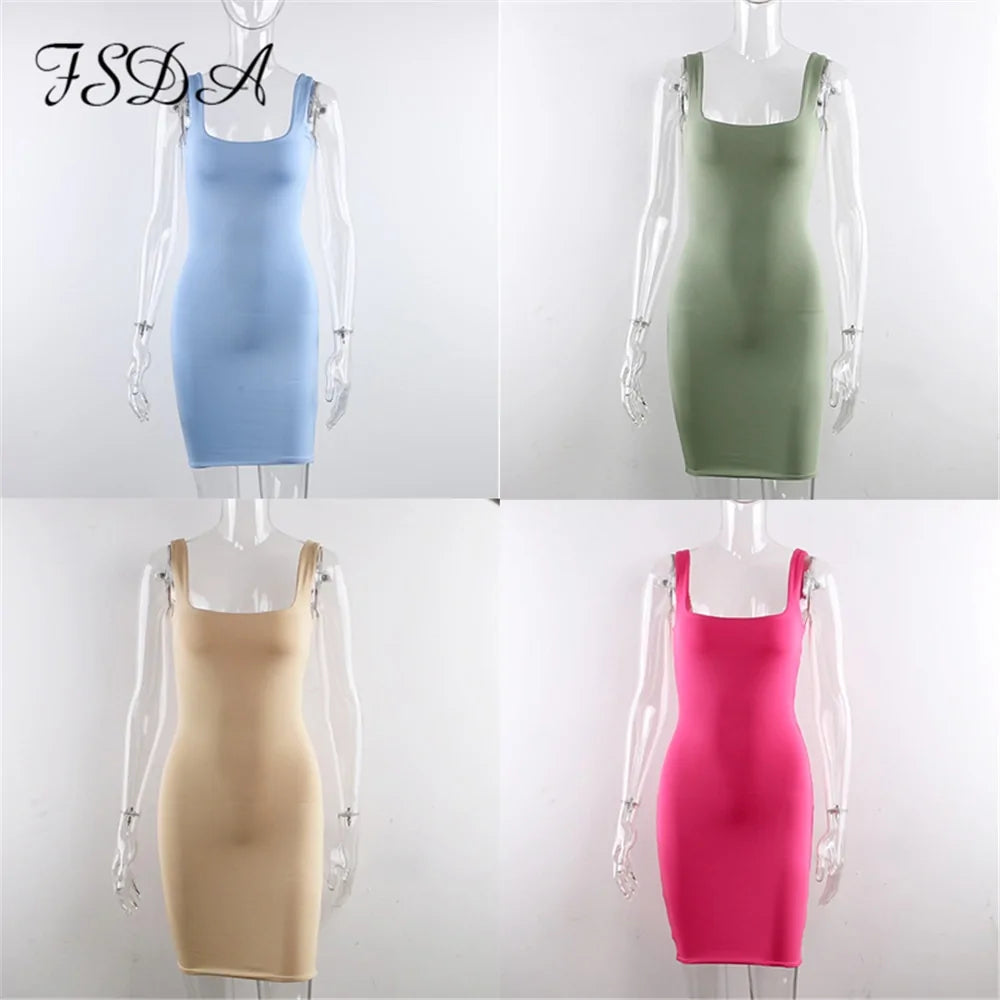 FSDA Square Neck Sleeveless Bodycon Mini Dress
