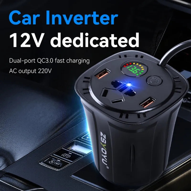 Car Power Inverter 120W DC12v To AC110V/220V Led Display 2xUSB Ports