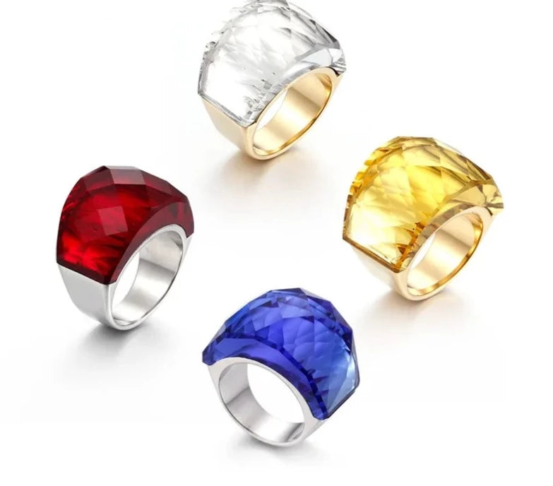 Luxury Bohemia Crystal Women Wedding Rings Gold Stainless Steel Colorful Stone Finger Rings For Party Engagement Jewelry