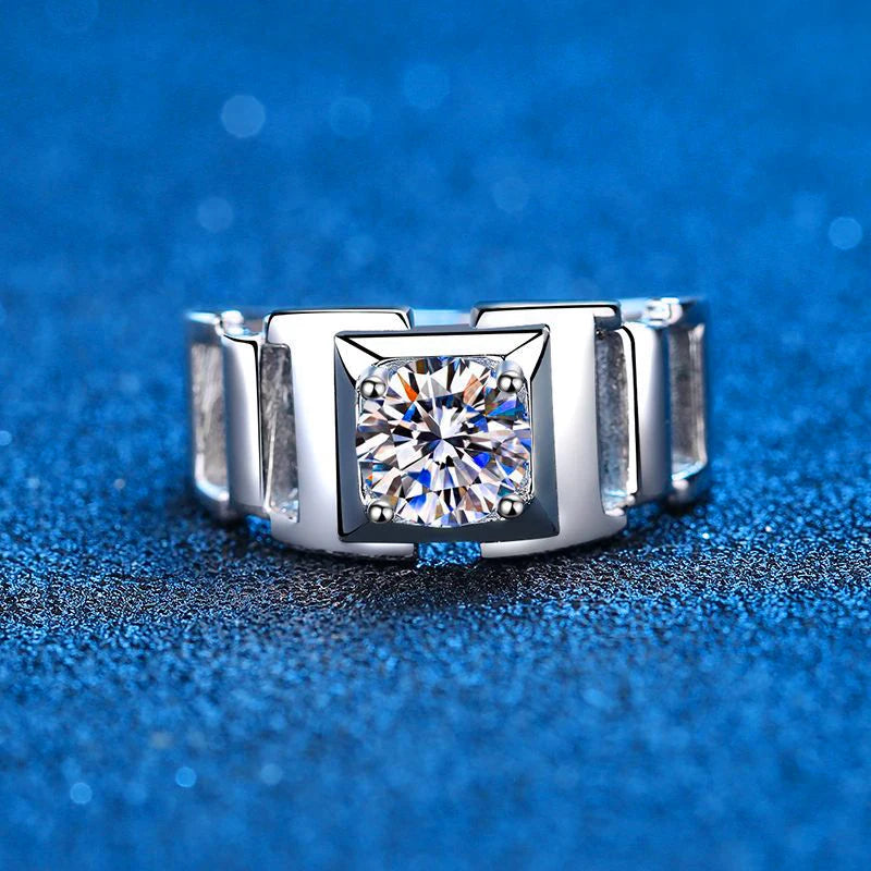 1 Carat Moissanite Ring For Men 14K White Gold Plated Sterling Silver Rings Round Diamond Engagement Wedding Ring Include Box